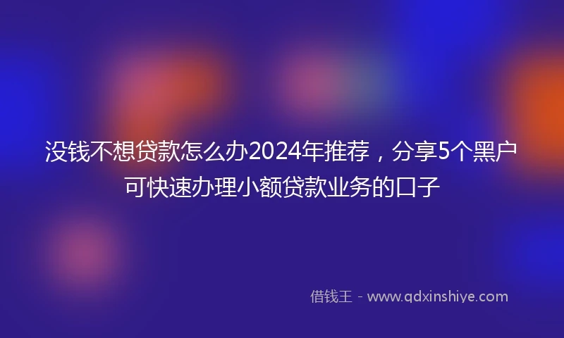 没钱不想贷款怎么办2024年推荐，分享5个黑户可快速办理小额贷款业务的口子