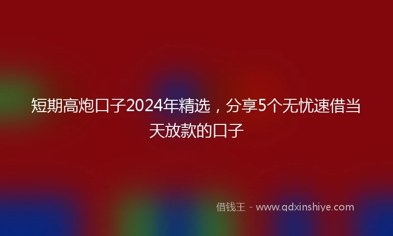 短期高炮口子2024年精选，分享5个无忧速借当天放款的口子