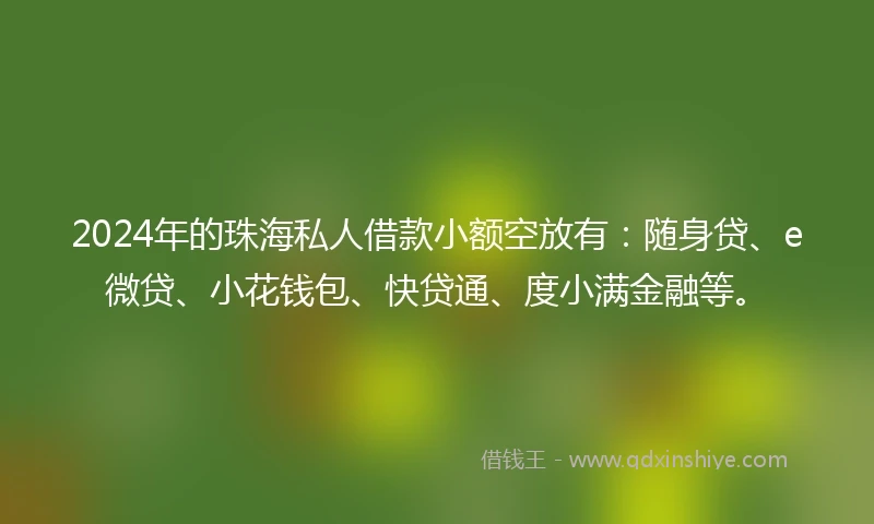 2024年的珠海私人借款小额空放有：随身贷、e微贷、小花钱包、快贷通、度小满金融等。