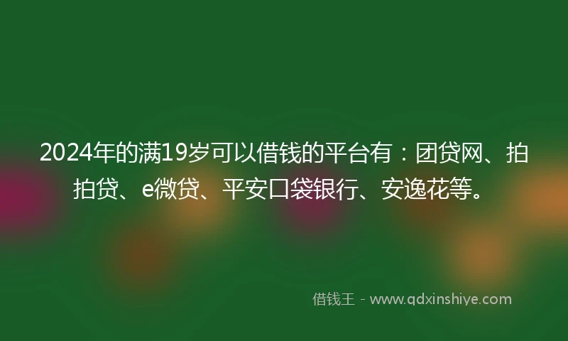 2024年的满19岁可以借钱的平台有:团贷网、拍拍贷、e微贷、平安口袋银行、安逸花等。