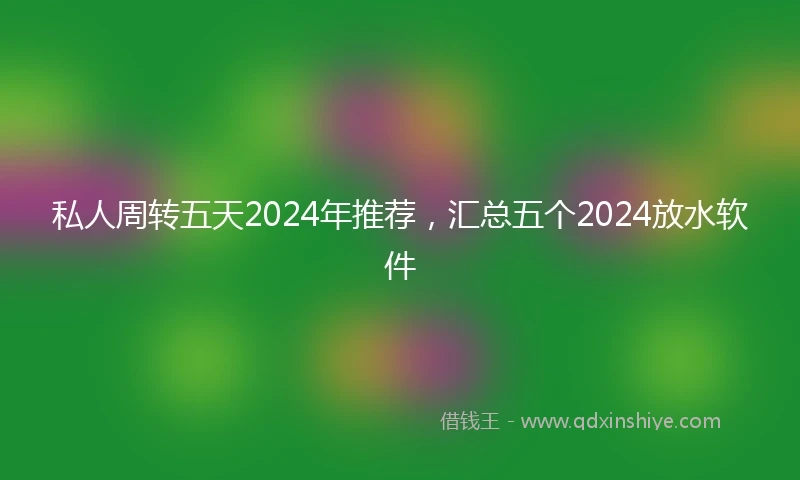 私人周转五天2024年推荐，汇总五个2024放水软件
