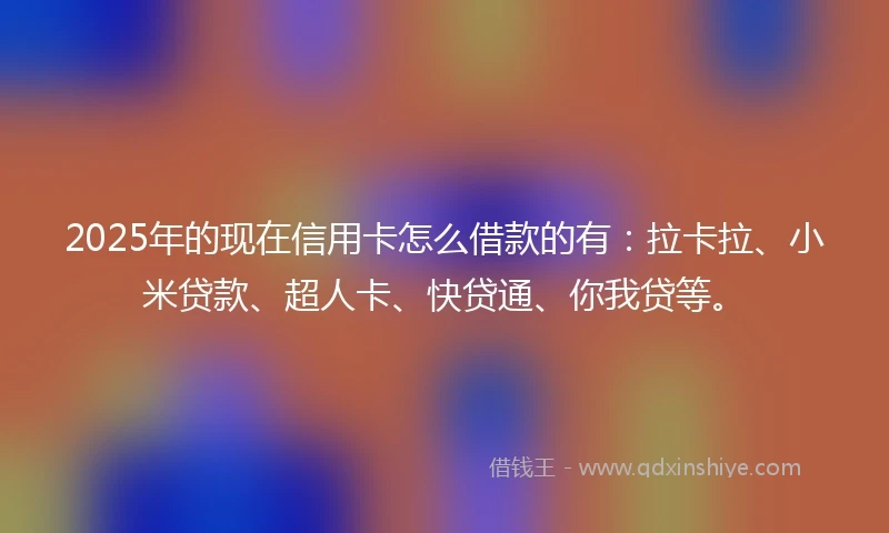 2025年的现在信用卡怎么借款的有：拉卡拉、小米贷款、超人卡、快贷通、你我贷等。