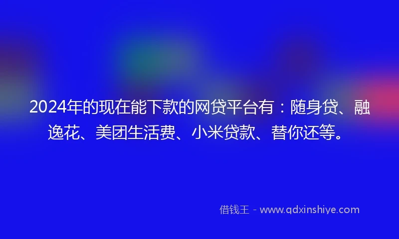 2024年的现在能下款的网贷平台有：随身贷、融逸花、美团生活费、小米贷款、替你还等。