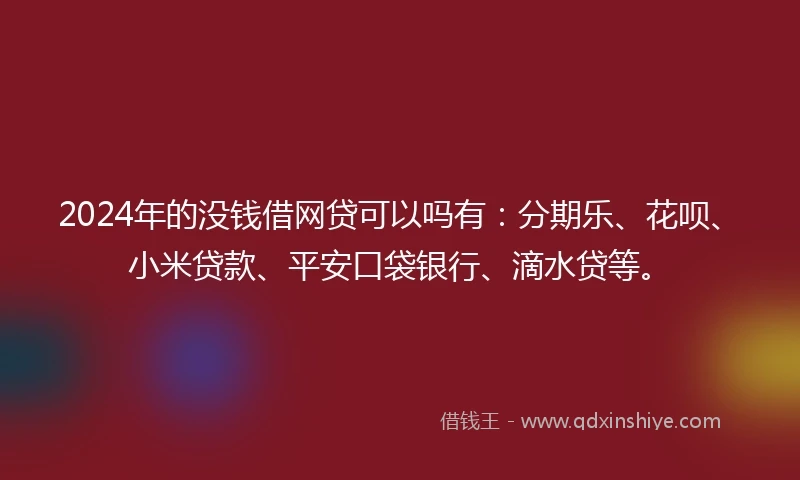 2024年的没钱借网贷可以吗有：分期乐、花呗、小米贷款、平安口袋银行、滴水贷等。