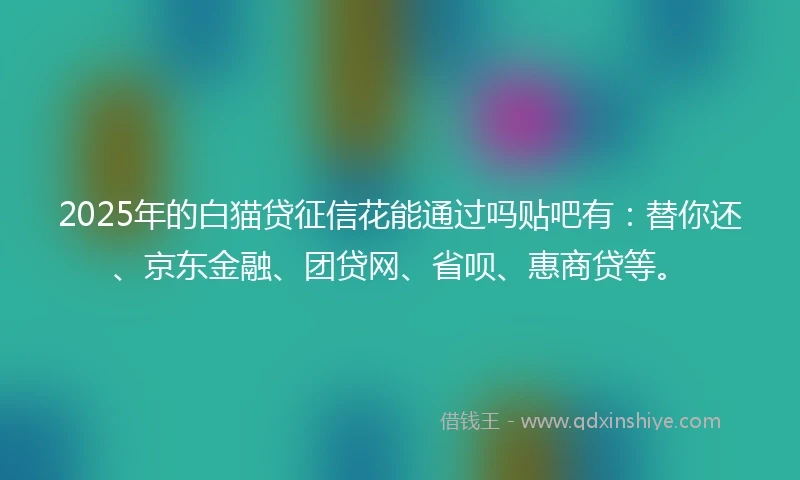 2025年的白猫贷征信花能通过吗贴吧有：替你还、京东金融、团贷网、省呗、惠商贷等。