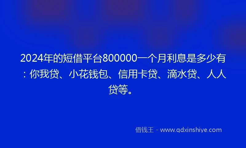 2024年的短借平台800000一个月利息是多少有：你我贷、小花钱包、信用卡贷、滴水贷、人人贷等。