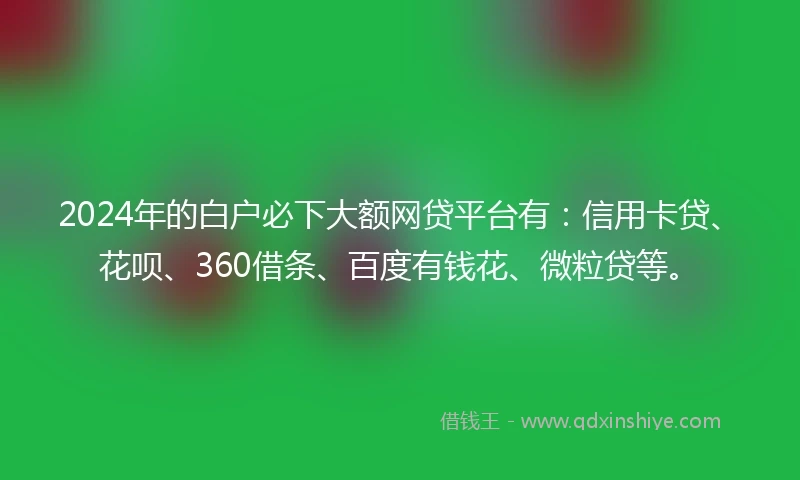 2024年的白户必下大额网贷平台有：信用卡贷、花呗、360借条、百度有钱花、微粒贷等。