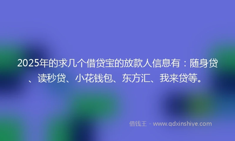 2025年的求几个借贷宝的放款人信息有：随身贷、读秒贷、小花钱包、东方汇、我来贷等。
