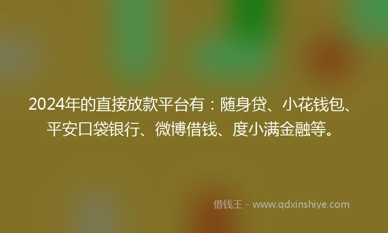 2024年的直接放款平台有：随身贷、小花钱包、平安口袋银行、微博借钱、度小满金融等。