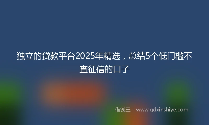 独立的贷款平台2025年精选，总结5个低门槛不查征信的口子