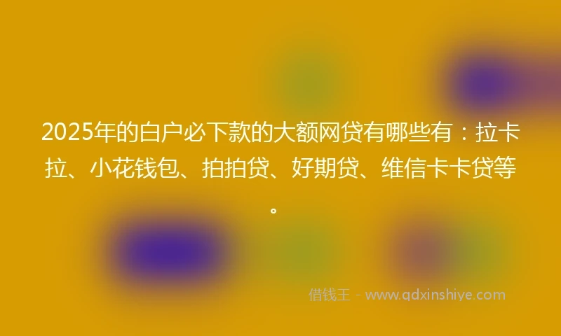 2025年的白户必下款的大额网贷有哪些有：拉卡拉、小花钱包、拍拍贷、好期贷、维信卡卡贷等。