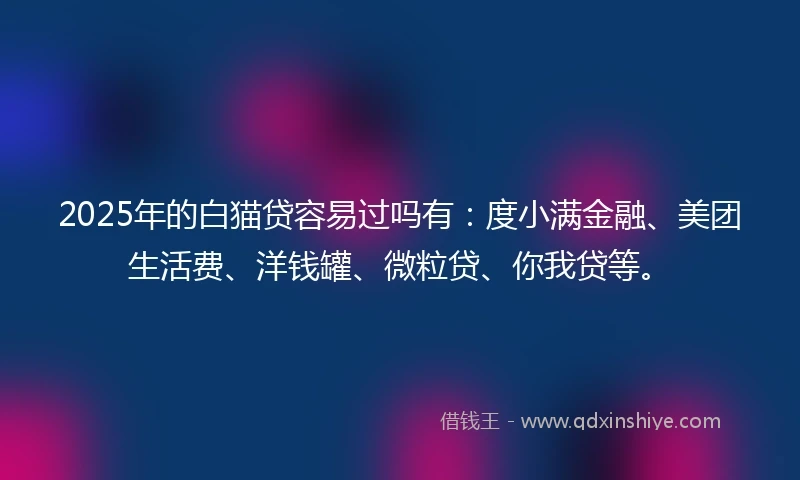 2025年的白猫贷容易过吗有：度小满金融、美团生活费、洋钱罐、微粒贷、你我贷等。