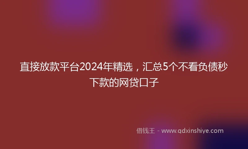 直接放款平台2024年精选，汇总5个不看负债秒下款的网贷口子