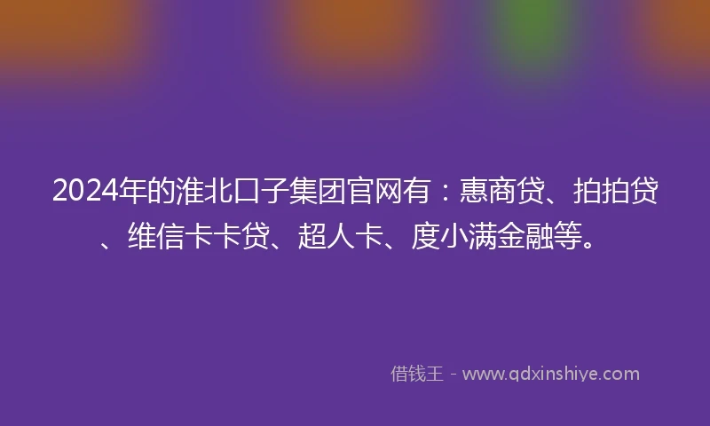 2024年的淮北口子集团官网有：惠商贷、拍拍贷、维信卡卡贷、超人卡、度小满金融等。