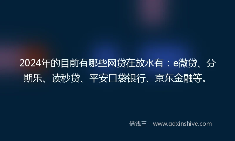 2024年的目前有哪些网贷在放水有：e微贷、分期乐、读秒贷、平安口袋银行、京东金融等。