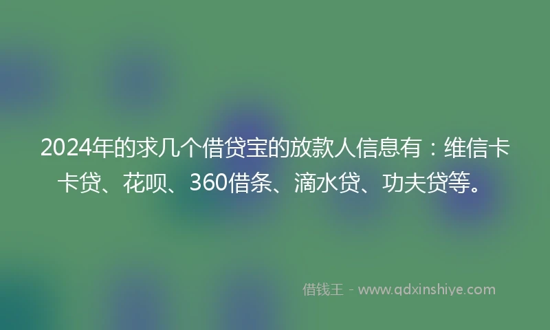 2024年的求几个借贷宝的放款人信息有：维信卡卡贷、花呗、360借条、滴水贷、功夫贷等。