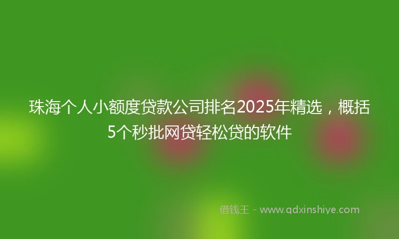 珠海个人小额度贷款公司排名2025年精选，概括5个秒批网贷轻松贷的软件