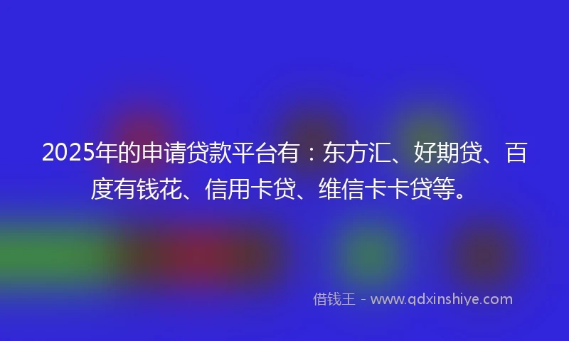 2025年的申请贷款平台有:东方汇、好期贷、百度有钱花、信用卡贷、维信卡卡贷等。