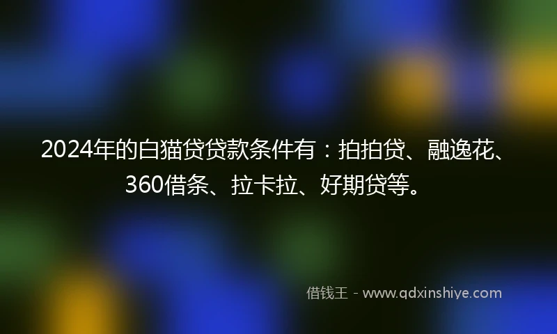 2024年的白猫贷贷款条件有：拍拍贷、融逸花、360借条、拉卡拉、好期贷等。