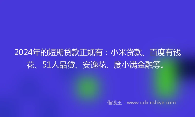 2024年的短期贷款正规有：小米贷款、百度有钱花、51人品贷、安逸花、度小满金融等。