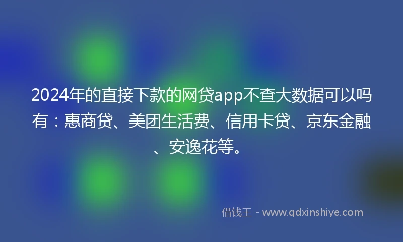 2024年的直接下款的网贷app不查大数据可以吗有：惠商贷、美团生活费、信用卡贷、京东金融、安逸花等。