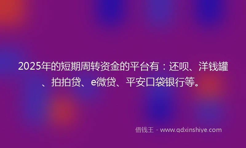 2025年的短期周转资金的平台有：还呗、洋钱罐、拍拍贷、e微贷、平安口袋银行等。