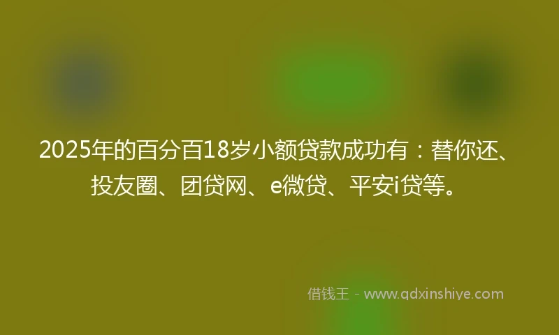 2025年的百分百18岁小额贷款成功有：替你还、投友圈、团贷网、e微贷、平安i贷等。