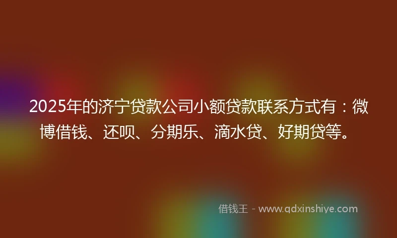 2025年的济宁贷款公司小额贷款联系方式有：微博借钱、还呗、分期乐、滴水贷、好期贷等。