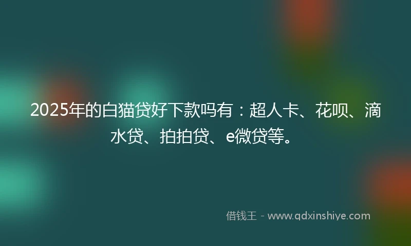 2025年的白猫贷好下款吗有：超人卡、花呗、滴水贷、拍拍贷、e微贷等。