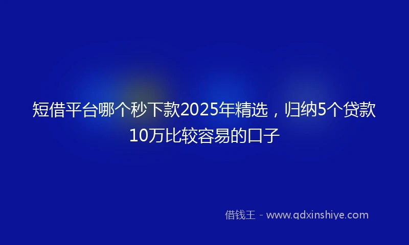 短借平台哪个秒下款2025年精选，归纳5个贷款10万比较容易的口子