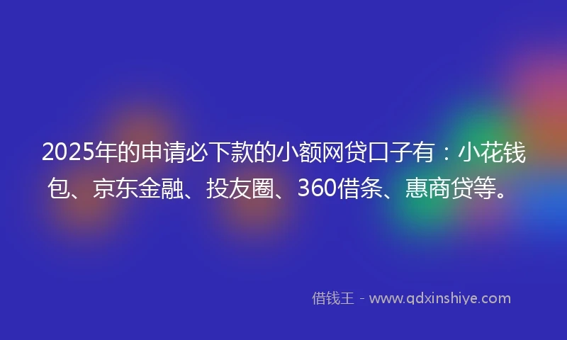 2025年的申请必下款的小额网贷口子有：小花钱包、京东金融、投友圈、360借条、惠商贷等。