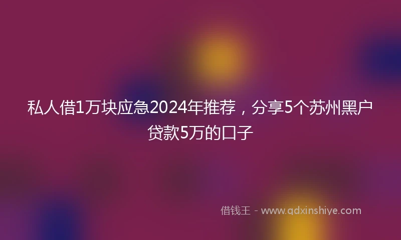 私人借1万块应急2024年推荐，分享5个苏州黑户贷款5万的口子