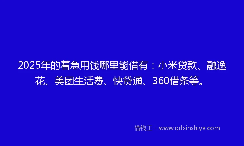 2025年的着急用钱哪里能借有：小米贷款、融逸花、美团生活费、快贷通、360借条等。
