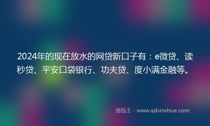 2024年的现在放水的网贷新口子有：e微贷、读秒贷、平安口袋银行、功夫贷、度小满金融等。