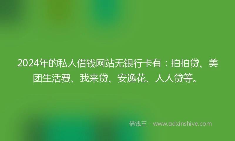 2024年的私人借钱网站无银行卡有：拍拍贷、美团生活费、我来贷、安逸花、人人贷等。