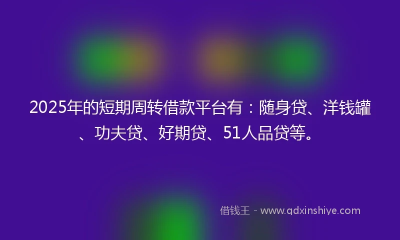 2025年的短期周转借款平台有：随身贷、洋钱罐、功夫贷、好期贷、51人品贷等。