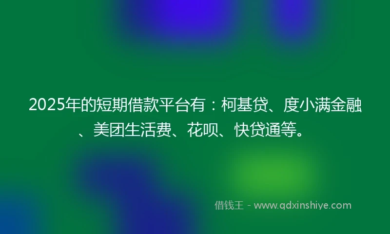 2025年的短期借款平台有：柯基贷、度小满金融、美团生活费、花呗、快贷通等。