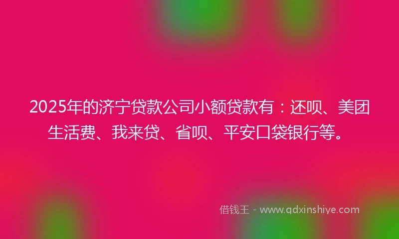 2025年的济宁贷款公司小额贷款有：还呗、美团生活费、我来贷、省呗、平安口袋银行等。