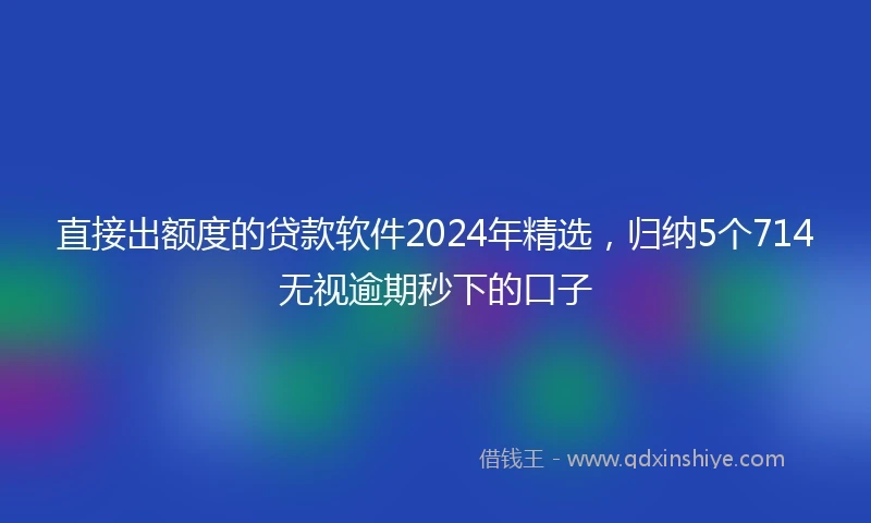 直接出额度的贷款软件2024年精选，归纳5个714无视逾期秒下的口子