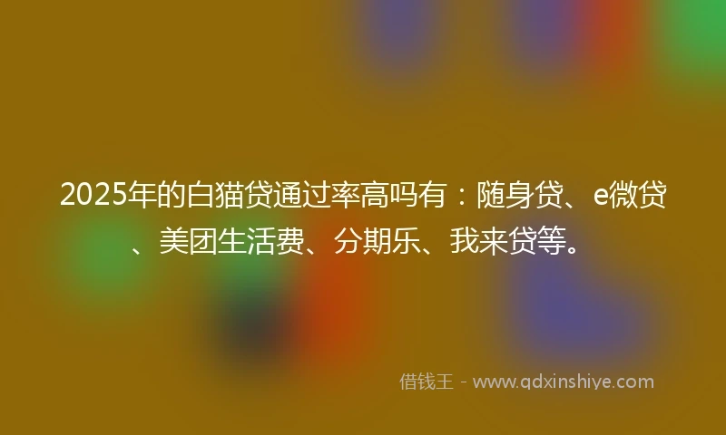 2025年的白猫贷通过率高吗有：随身贷、e微贷、美团生活费、分期乐、我来贷等。
