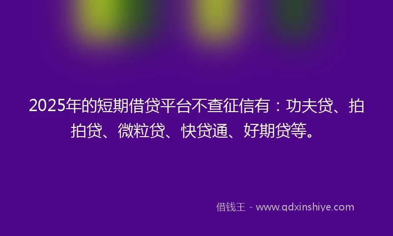 2025年的短期借贷平台不查征信有：功夫贷、拍拍贷、微粒贷、快贷通、好期贷等。