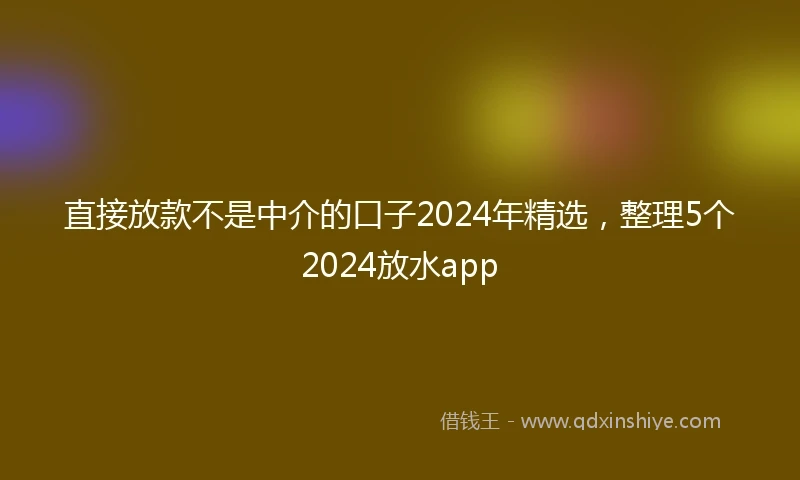 直接放款不是中介的口子2024年精选，整理5个2024放水app