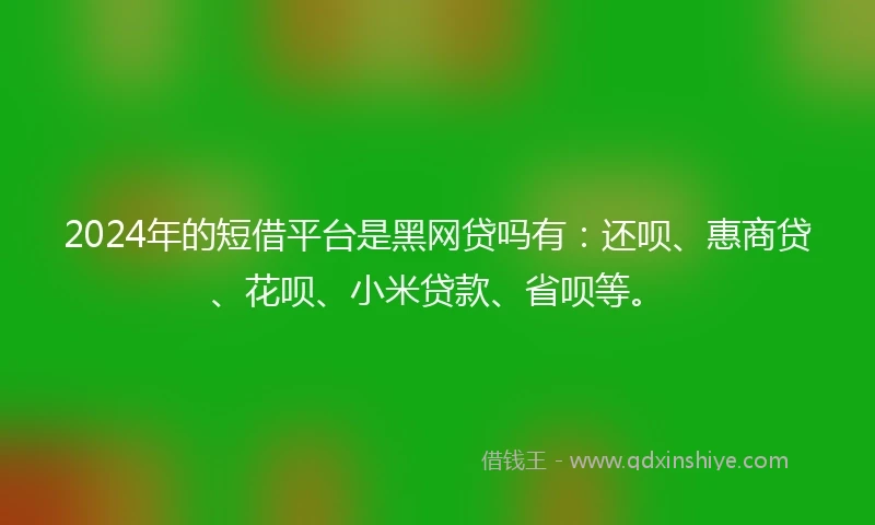 2024年的短借平台是黑网贷吗有：还呗、惠商贷、花呗、小米贷款、省呗等。