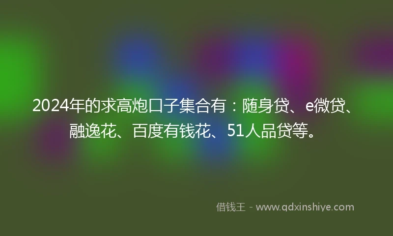 2024年的求高炮口子集合有：随身贷、e微贷、融逸花、百度有钱花、51人品贷等。
