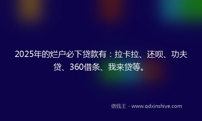 2025年的烂户必下贷款有：拉卡拉、还呗、功夫贷、360借条、我来贷等。