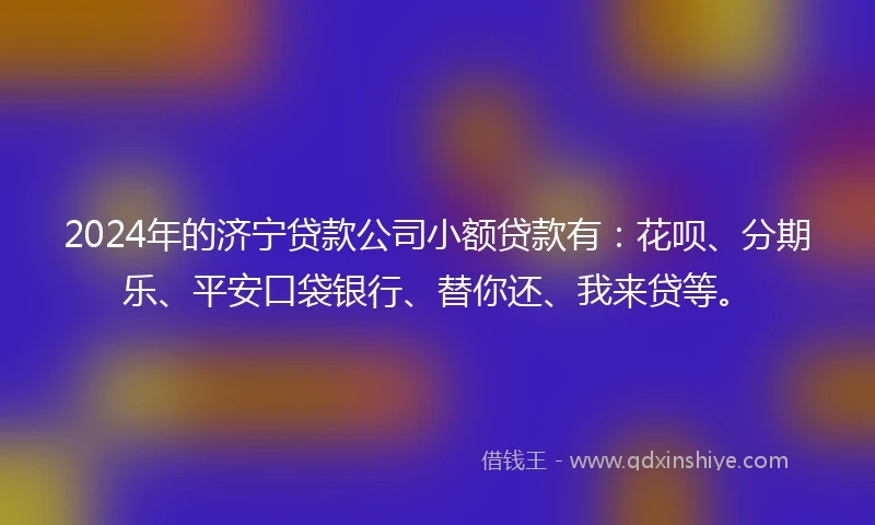 2024年的济宁贷款公司小额贷款有：花呗、分期乐、平安口袋银行、替你还、我来贷等。
