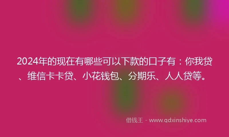 2024年的现在有哪些可以下款的口子有：你我贷、维信卡卡贷、小花钱包、分期乐、人人贷等。