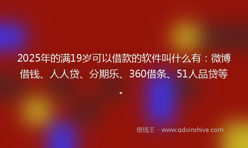 2025年的满19岁可以借款的软件叫什么有：微博借钱、人人贷、分期乐、360借条、51人品贷等。