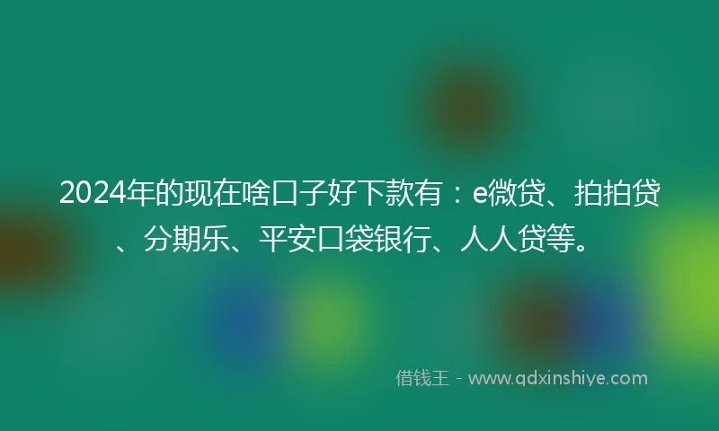 2024年的现在啥口子好下款有:e微贷、拍拍贷、分期乐、平安口袋银行、人人贷等。