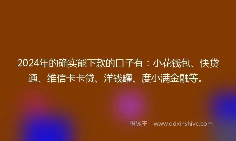 2024年的确实能下款的口子有：小花钱包、快贷通、维信卡卡贷、洋钱罐、度小满金融等。